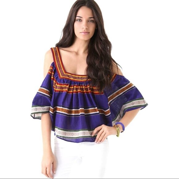 Anthropologie Mara Hoffman Blue Fiesta Top w/ Cold Shoulders - Small - Picture 4 of 16
